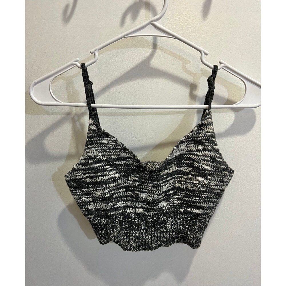 Abercrombie & Fitch Women Medium Heather Grey Black White Knit Bralette Crop Top